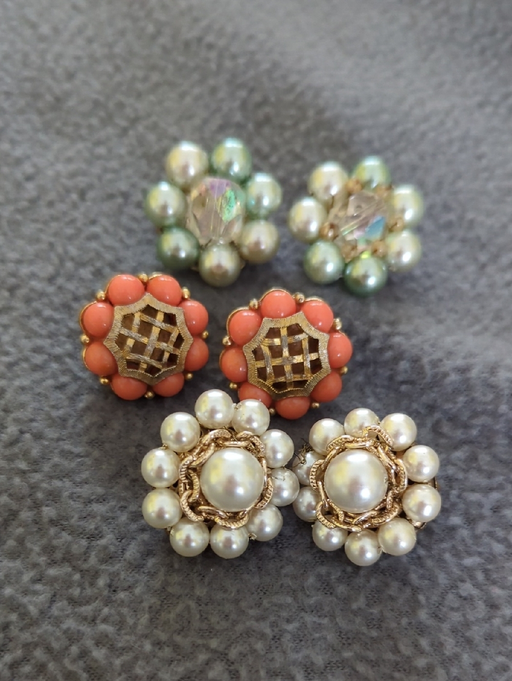 Vintage Clip On Earring Bundle. 3 Pairs Of Mid Century Modern Earrings.